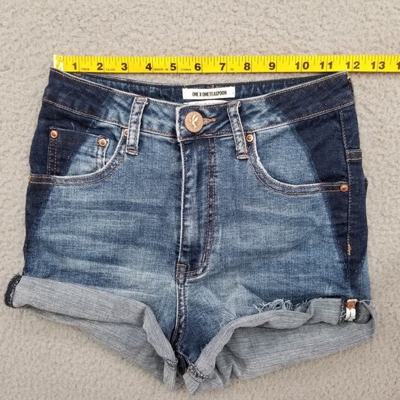 ONE x One Teaspoon Denim Shorts Womens Harlets High Rise Twisted Cuff Hem Sz 24 - Picture 9 of 13